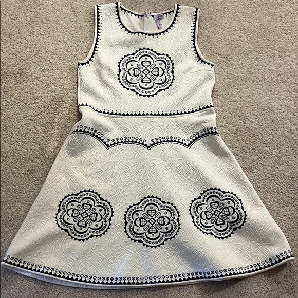Alya Cream and Blue Patterned Kids Dress - Picture 4 of 5